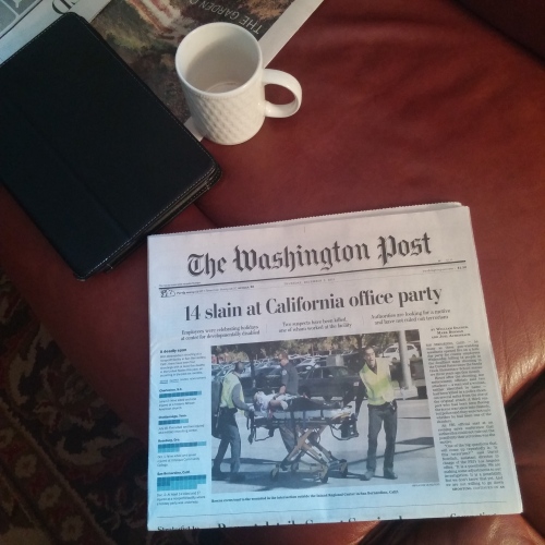 Expat Living: Safest Place to Live - Image of the Washington Post newspaper headline of Shooting in CA 12-02-2015